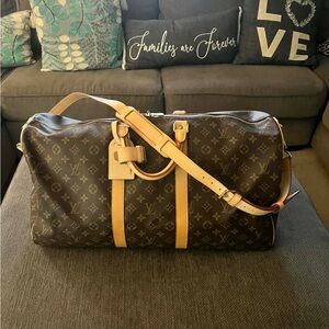 Louis Vuitton Monogram Duffel Bag with Beige Straps